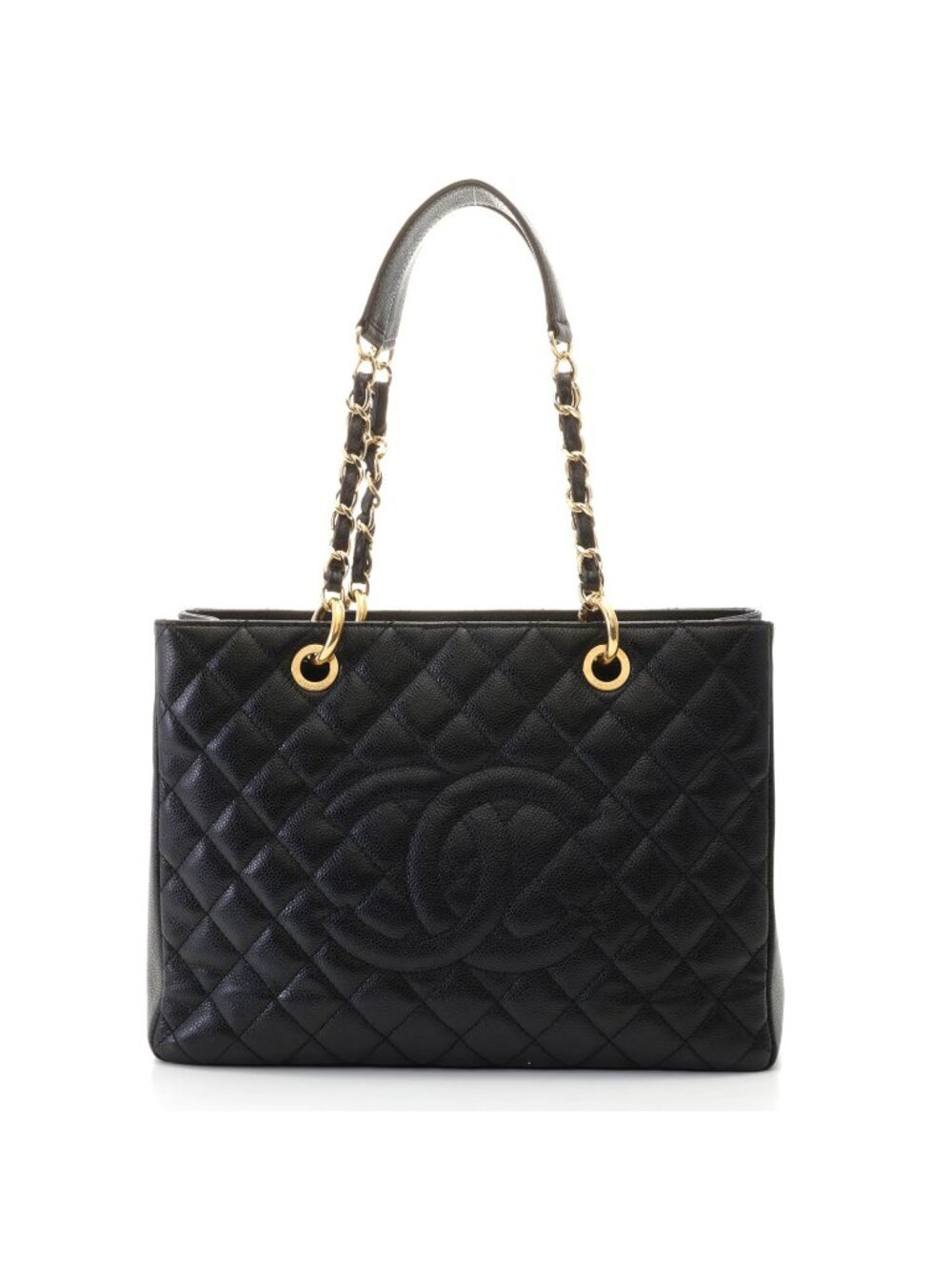 Chanel Quilted Grand Shopping Tote Bag GST Black Caviar Leather